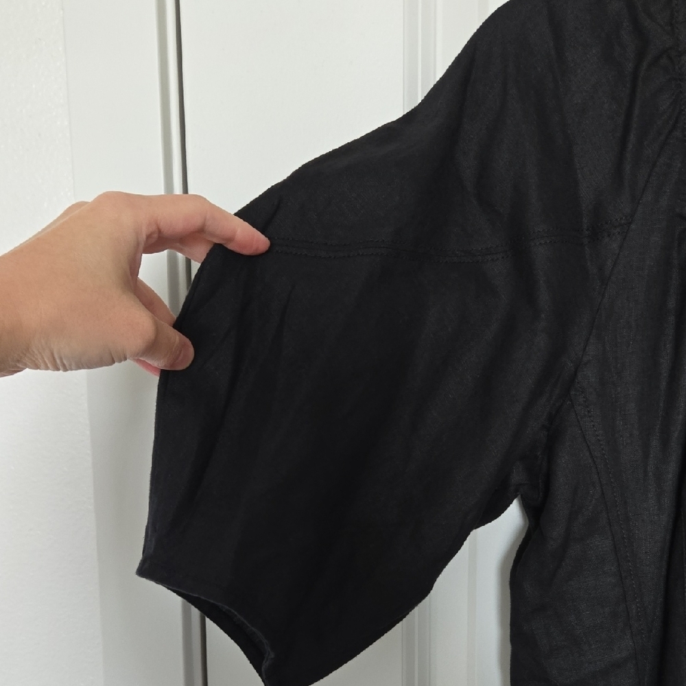 Everlane Black Puff Sleeve Linen Dress - Picture 7 of 10